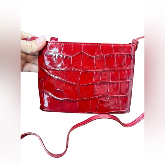 Monsac Original vintage Leather Handbag scarlet red 7” x 5” - Picture 1 of 12